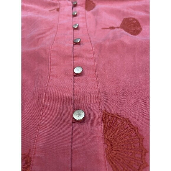 Womens Soft Surroundings 3X Red Embroidered Fans 3/4 Sleeve Button Up Top - Picture 3 of 10
